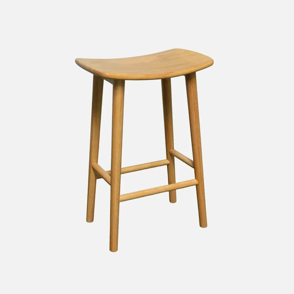 Tabourets bar vintage bois hévéa noyer 66 cm lot 2