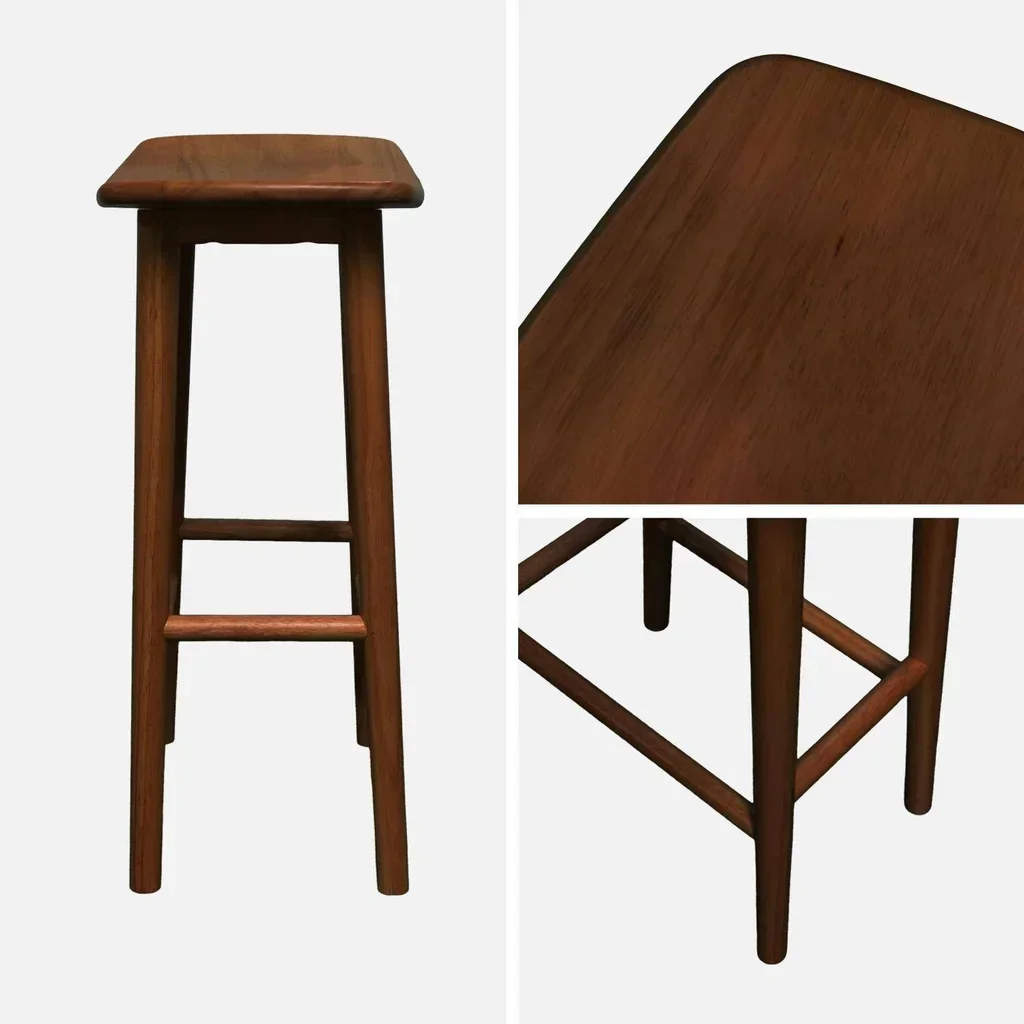 Lot de 2 tabourets de bar vintage bois hévéa noyer 66 cm Louna