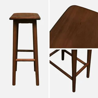 Lot de 2 tabourets de bar vintage bois hévéa noyer 66 cm Louna