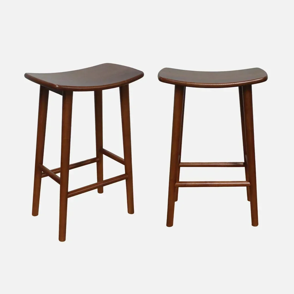 Lot de 2 tabourets de bar vintage bois hévéa noyer 66 cm Louna