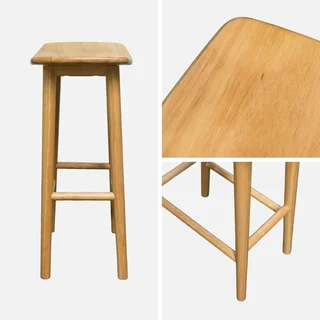 Tabourets bar vintage bois hévéa noyer 66 cm lot 2