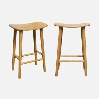 Tabourets bar vintage bois hévéa noyer 66 cm lot 2