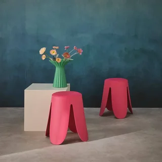 Lot 2 tabourets design Niki simili cuir rose empilables 46cm