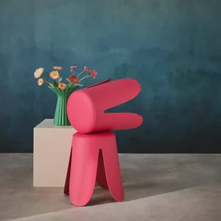 Lot 2 tabourets design Niki simili cuir rose empilables 46cm