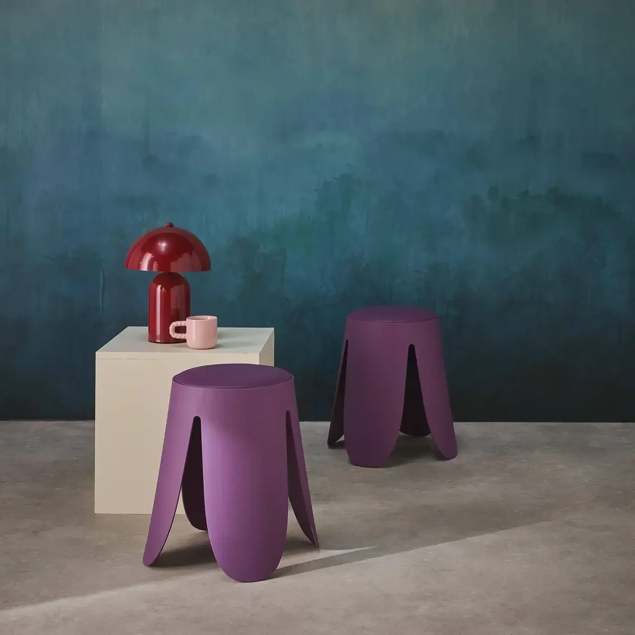 Lot de 2 tabourets design Niki cuir synthétique rose empilables