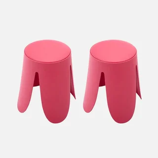 Lot 2 tabourets design Niki simili cuir rose empilables 46cm
