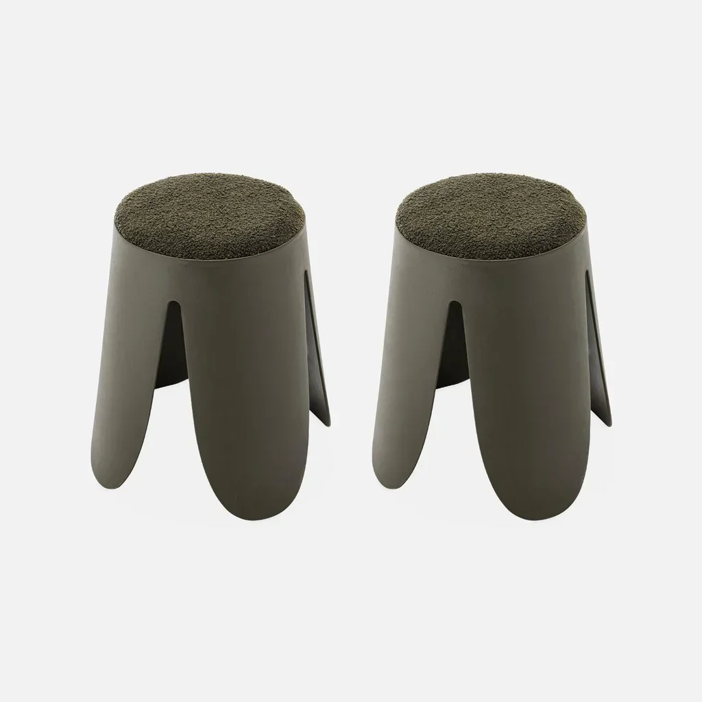 Lot de 2 tabourets superposables Niki bouclette texturée noir design floral contemporain