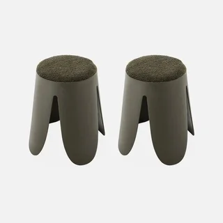 Lot de 2 tabourets superposables Niki bouclette texturée noir design floral contemporain