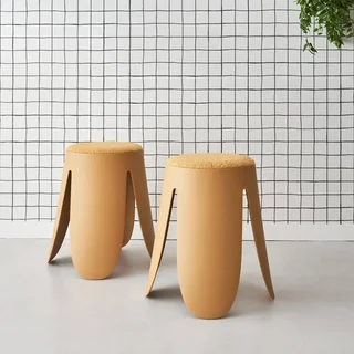 2 tabourets superposables bouclette texturée noir Niki 46cm