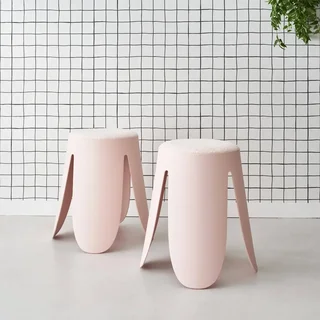 Lot de 2 tabourets superposables Niki bouclette texturée noir design floral contemporain