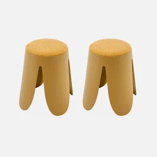 2 tabourets superposables bouclette texturée noir Niki 46cm