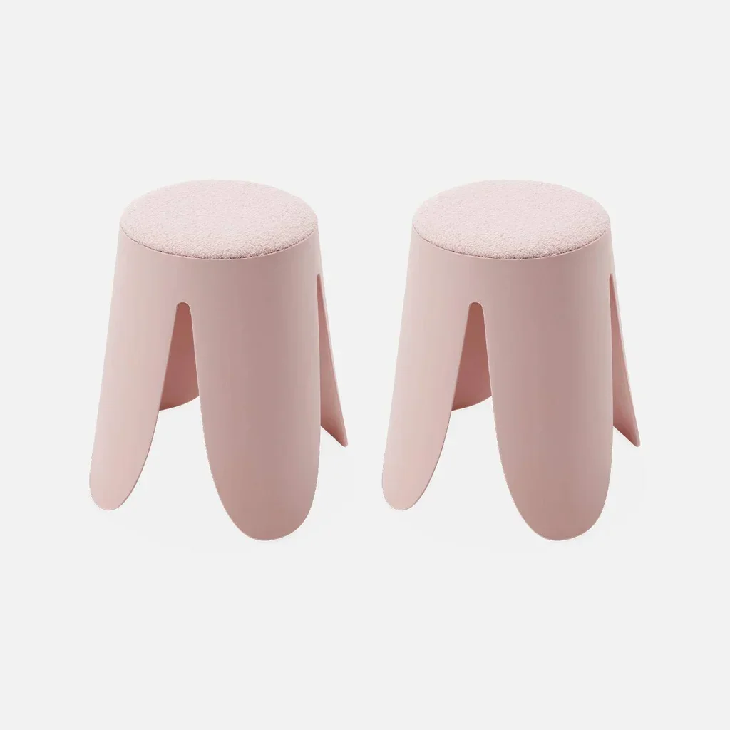 Lot de 2 tabourets superposables Niki bouclette texturée noir design floral contemporain