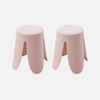 Lot de 2 tabourets superposables Niki bouclette texturée noir design floral contemporain