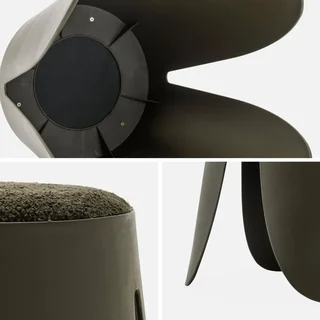 Lot de 2 tabourets superposables Niki bouclette texturée noir design floral contemporain