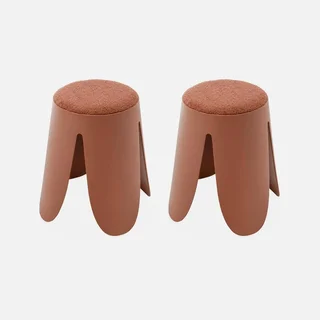 Lot de 2 tabourets Niki superposables bouclette texturée noir design contemporain