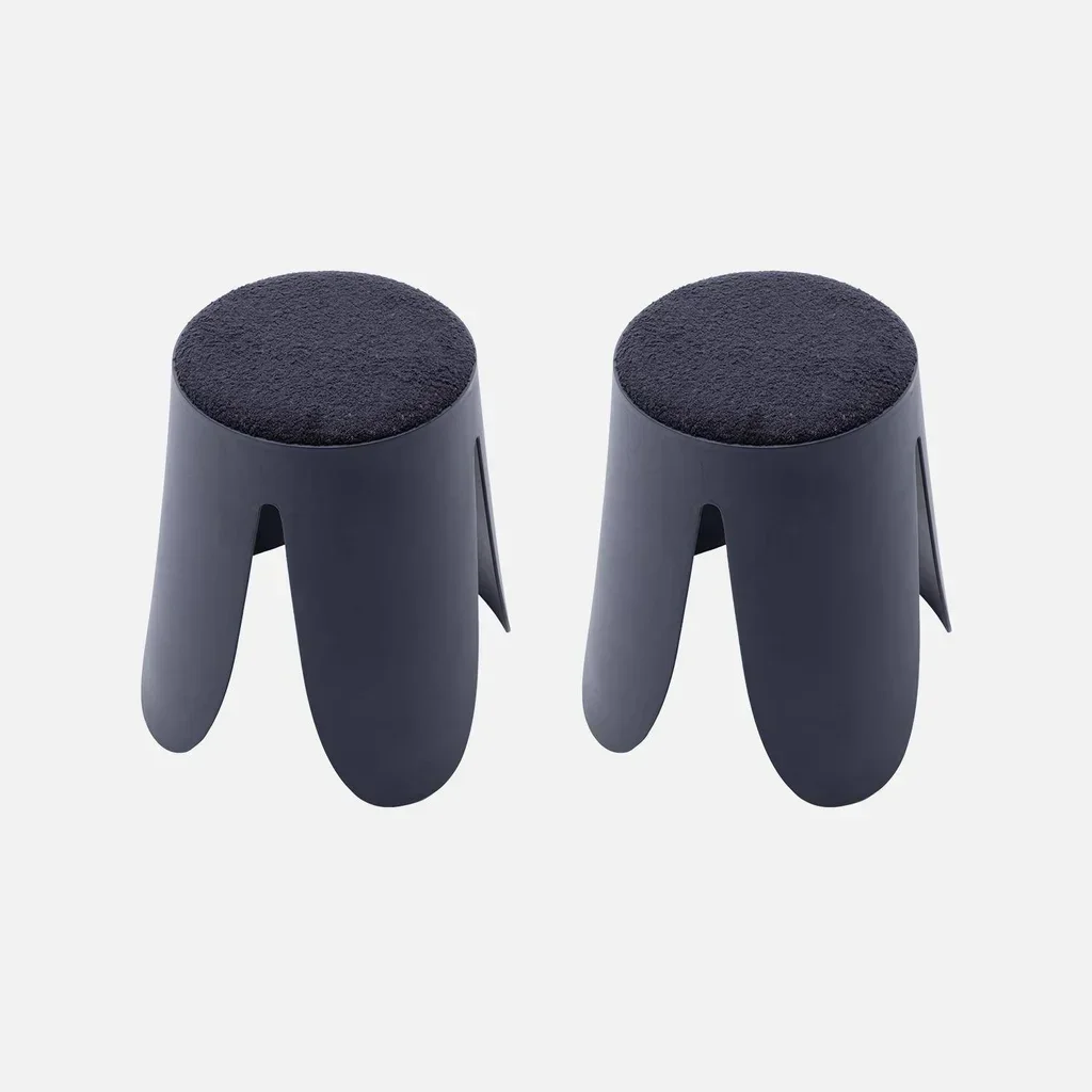 2 tabourets superposables bouclette texturée Niki noir 46cm