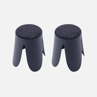 2 tabourets superposables bouclette texturée Niki noir 46cm