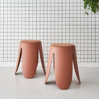 Lot de 2 tabourets Niki superposables bouclette texturée noir design contemporain