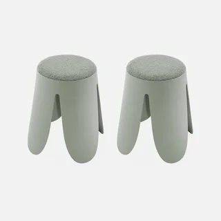 Lot 2 tabourets bouclette texturée Niki noir design floral contemporain
