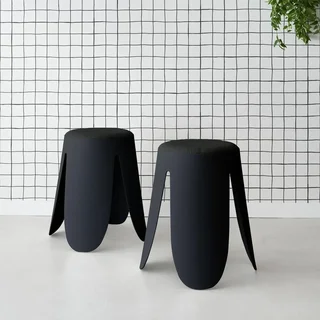 Lot de 2 tabourets Niki bouclette texturée noirs superposables design contemporain