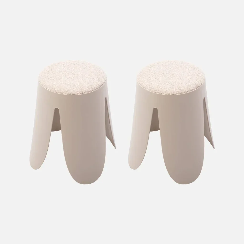 Lot de 2 tabourets superposables en bouclette texturée Niki - Noir