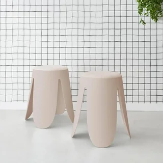 Lot de 2 tabourets superposables en bouclette texturée Niki - Noir
