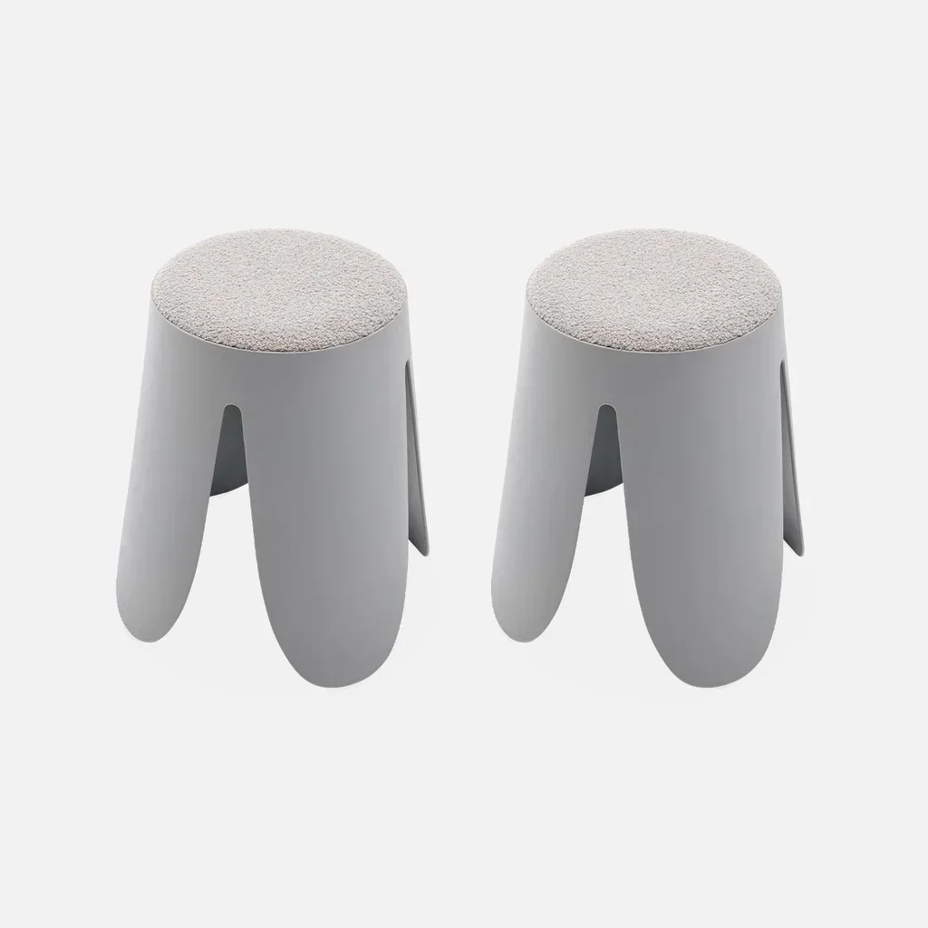 Lot 2 tabourets superposables bouclette texturée Niki noir
