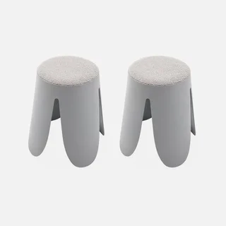 Lot 2 tabourets superposables bouclette texturée Niki noir