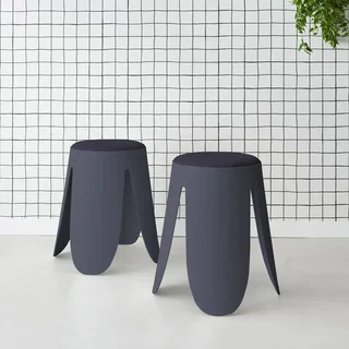 2 tabourets superposables bouclette texturée Niki noir 46cm