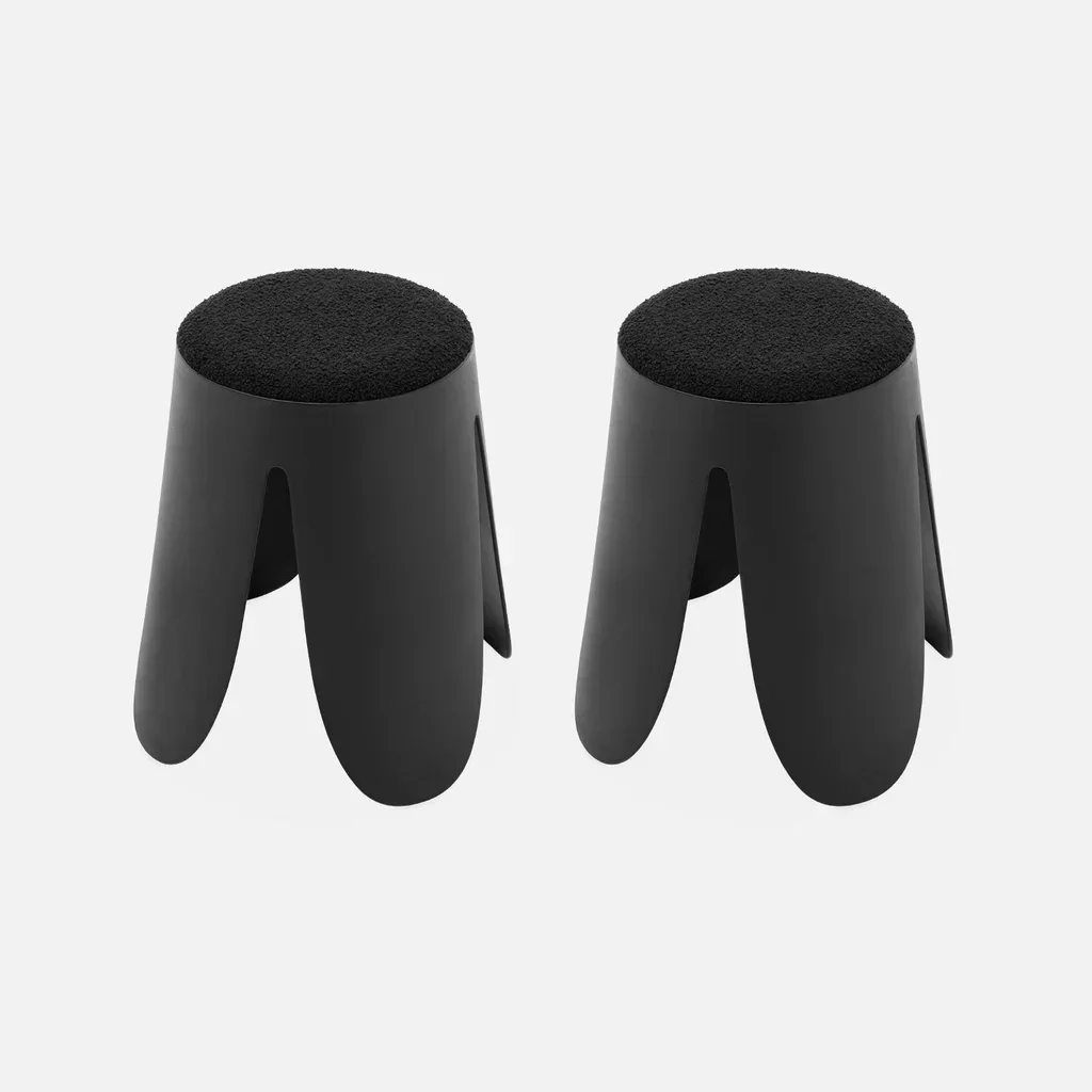 Lot de 2 tabourets Niki bouclette texturée noirs superposables design contemporain