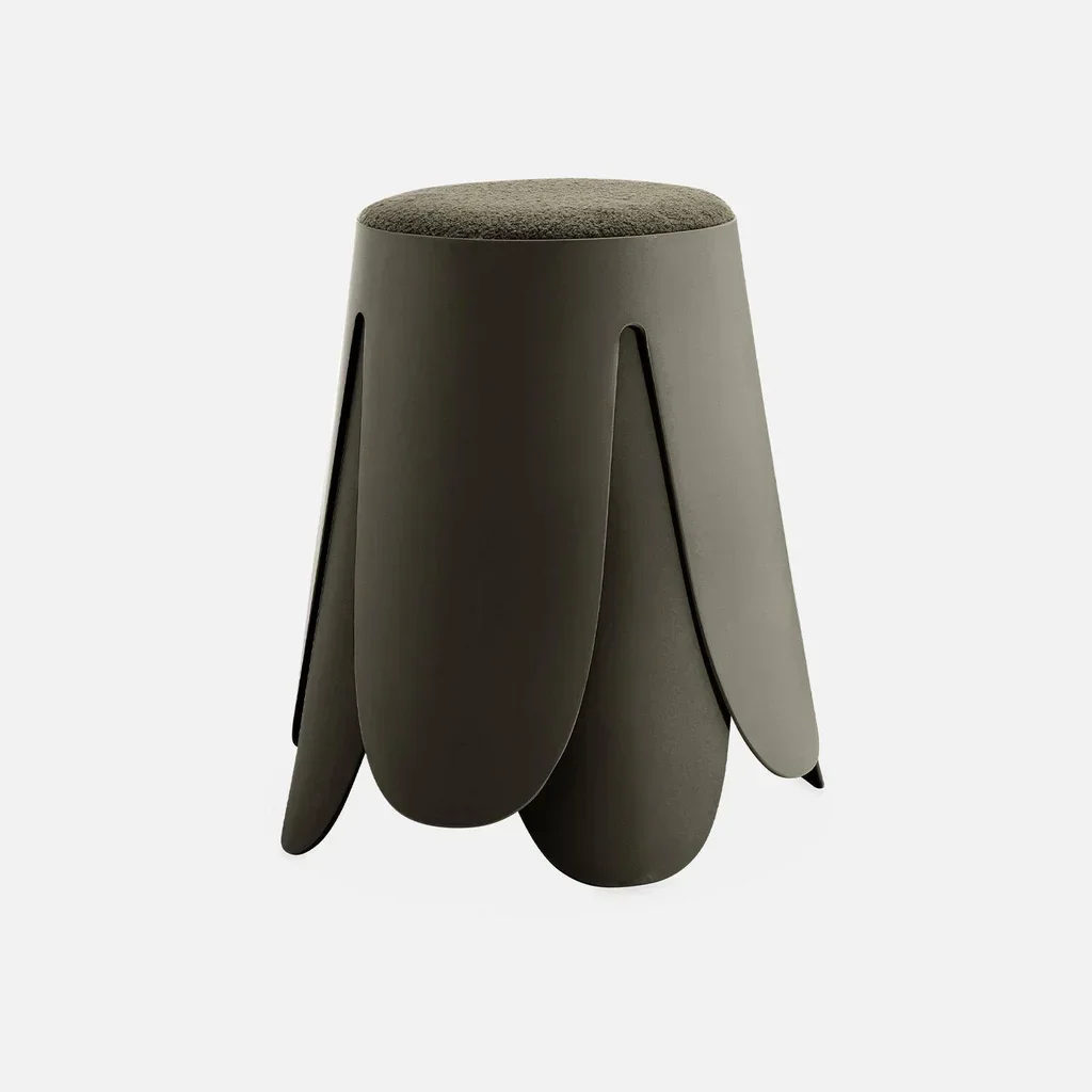 Lot de 2 tabourets superposables Niki bouclette texturée noir design floral contemporain