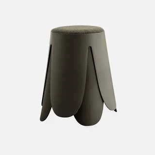 Lot de 2 tabourets superposables Niki bouclette texturée noir design floral contemporain