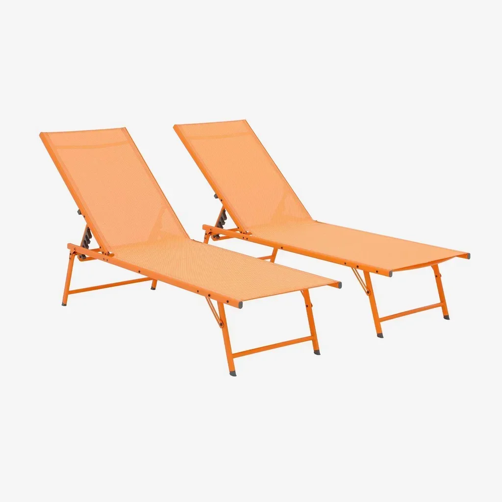 Lot de 2 transats acier textilène dossier réglable 4 positions jardin terrasse
