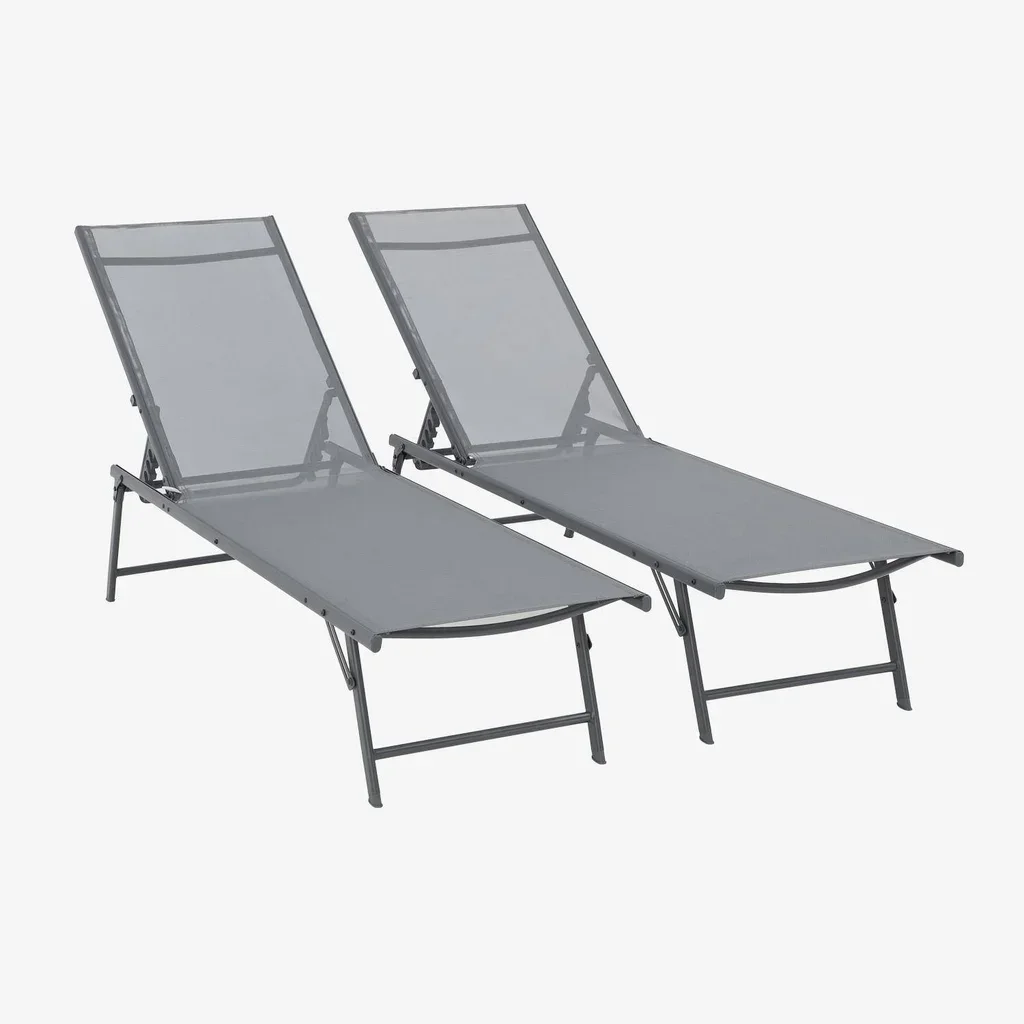 Lot de 2 transats acier textilène dossier réglable 4 positions jardin terrasse