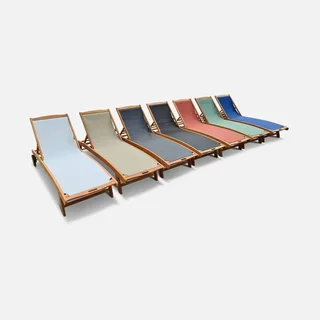 2 transats eucalyptus multi-positions à roulettes Marbella pour jardin et terrasse