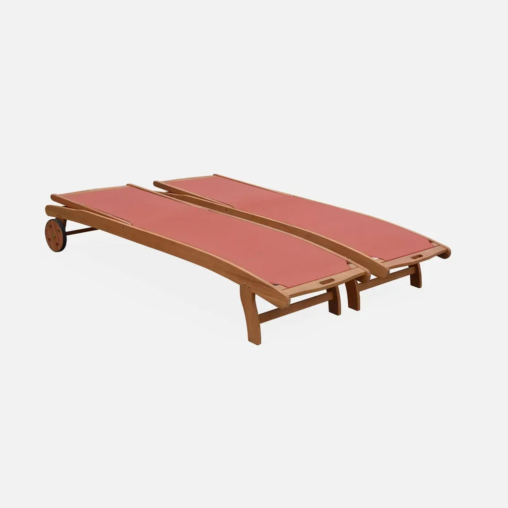 2 transats eucalyptus multi-positions à roulettes Marbella pour jardin et terrasse