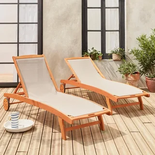 2 transats eucalyptus multi-positions roulettes Marbella jardin