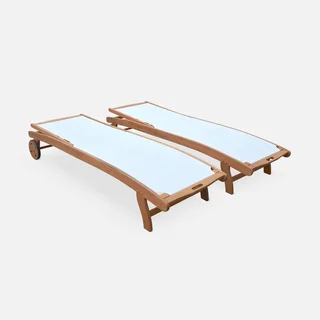 Lot de 2 transats eucalyptus multi-positions à roulettes Marbella