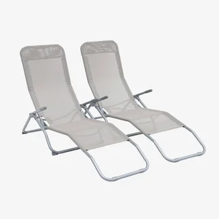2 transats pliants acier inclinables double position jardin