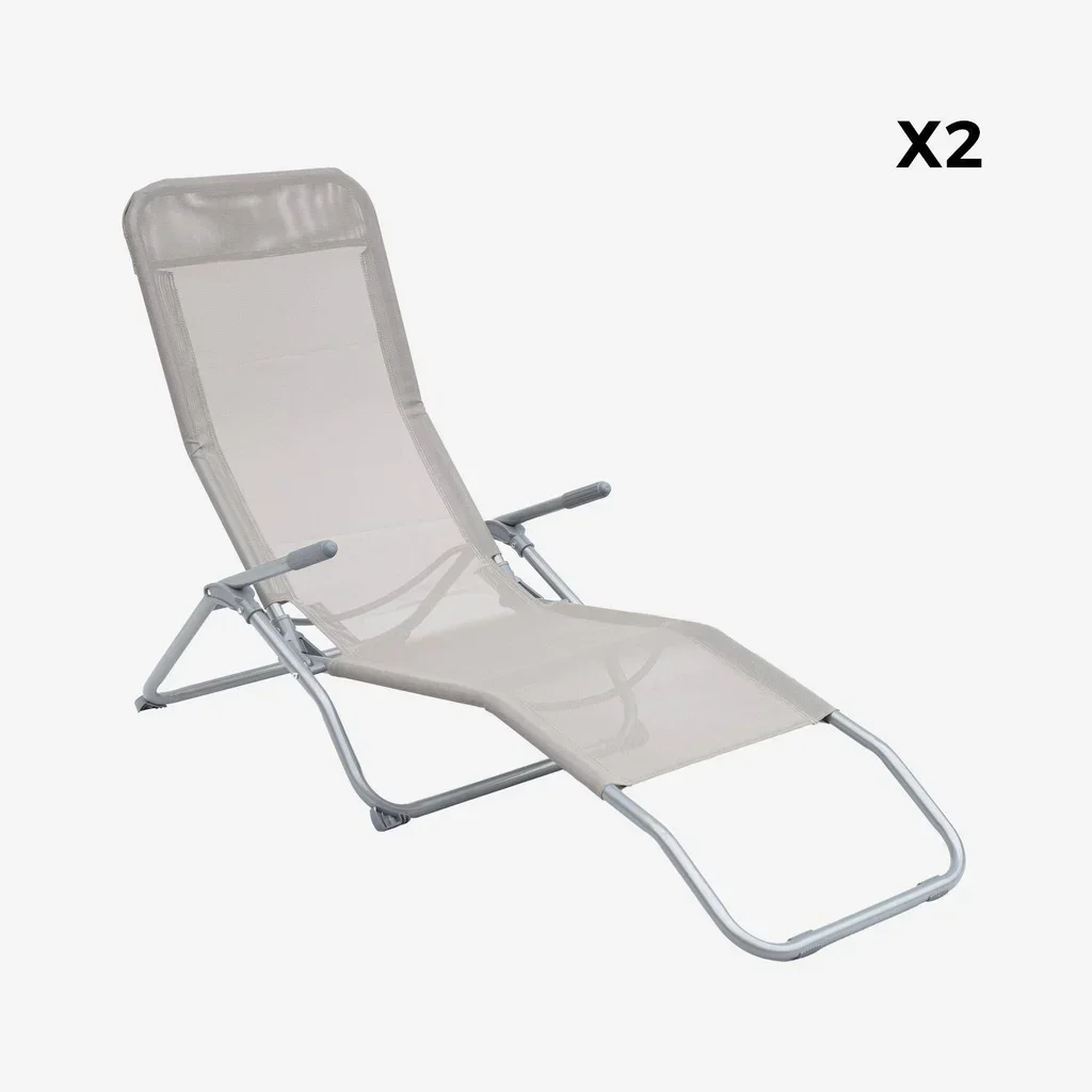 2 transats pliants acier inclinables double position jardin