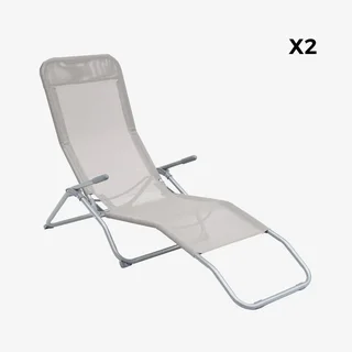 2 transats pliants acier inclinables double position jardin