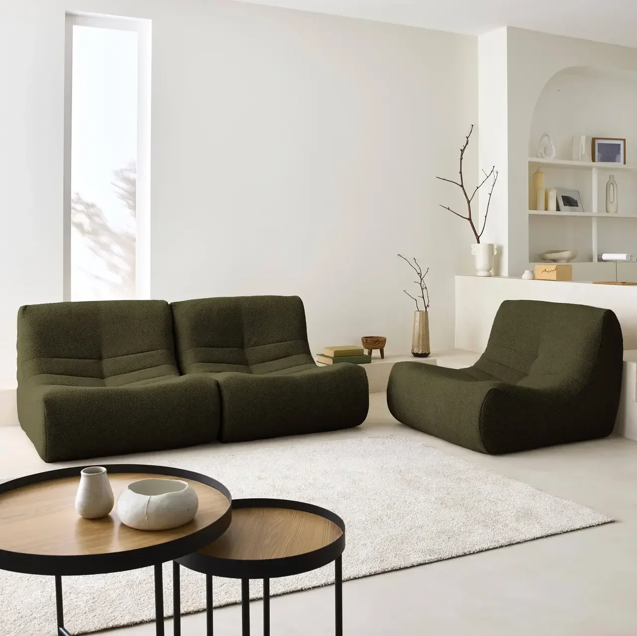 Set de 3 butacas modulares de tejido bouclé texturizado