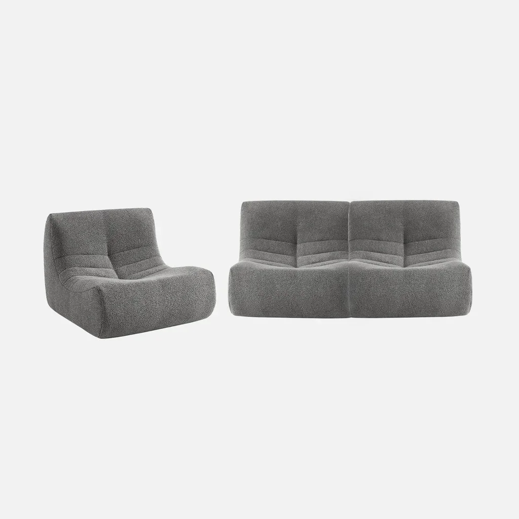 Set de 3 butacas modulares de bouclé texturizado para salón acogedor
