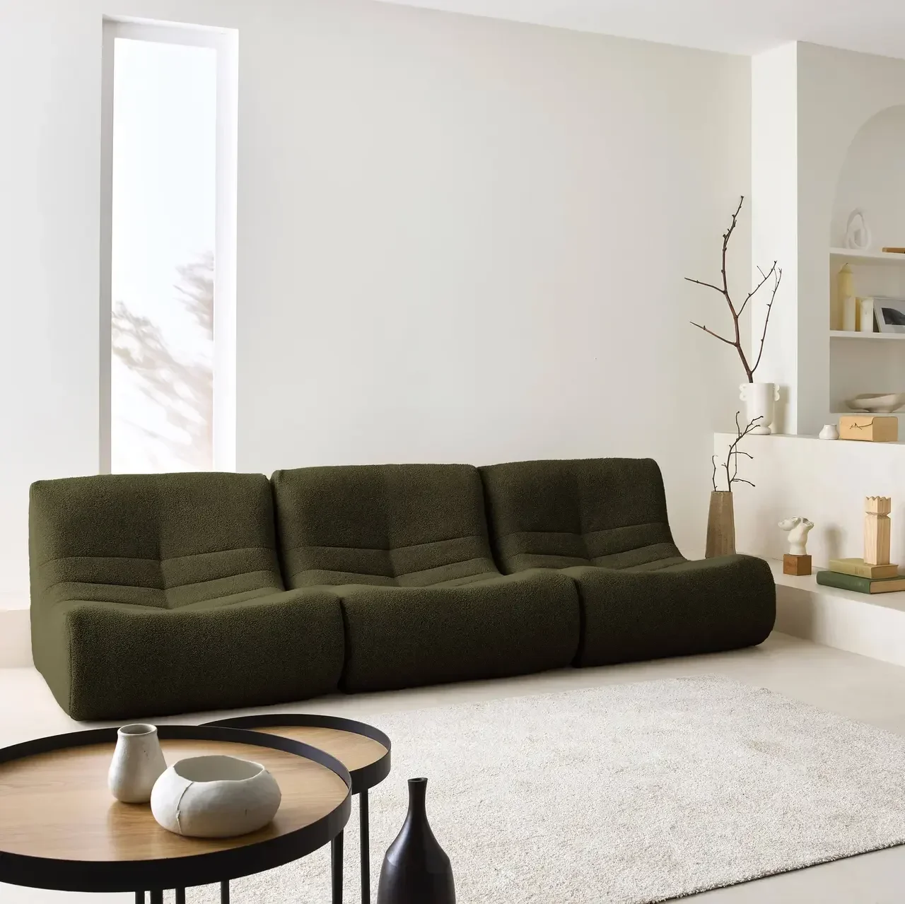 Set de 3 butacas modulares de tejido bouclé texturizado
