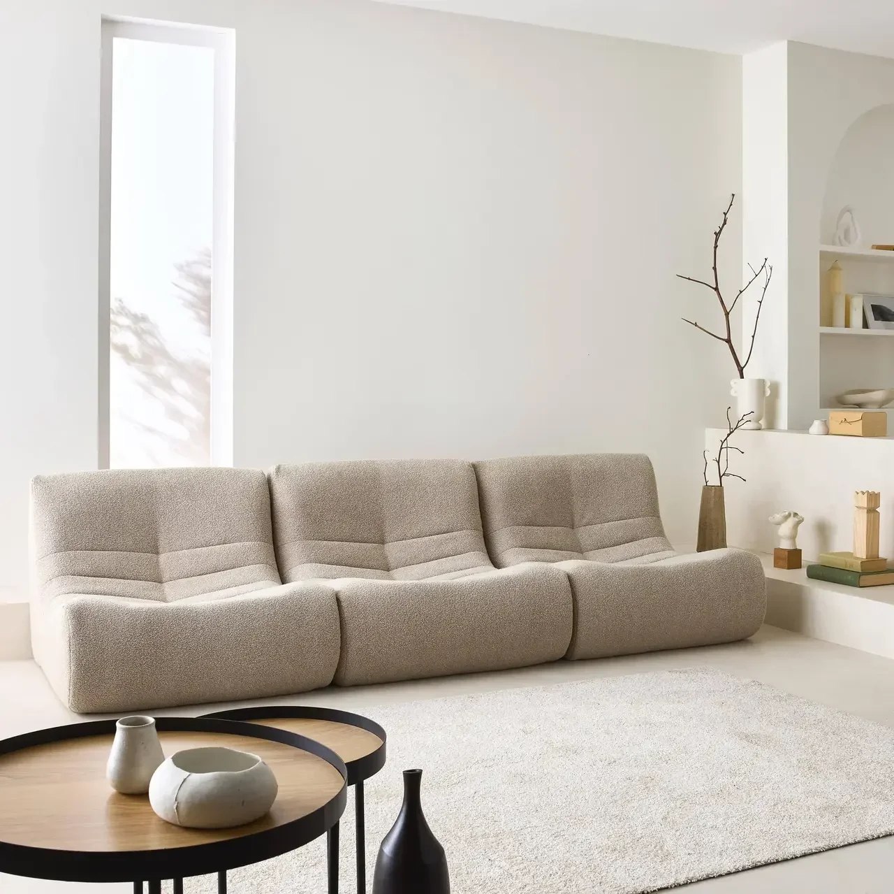 Lot 3 chauffeuses modulables bouclette texturée 1 place confort