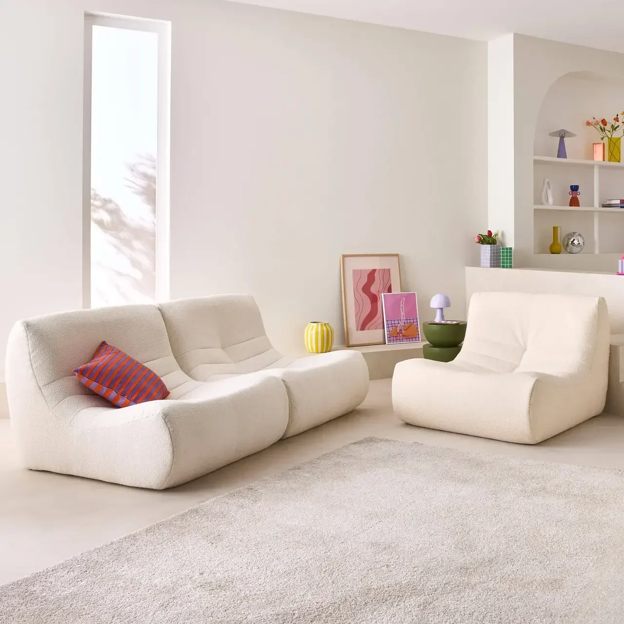 Set de 3 butacas modulares de bouclé texturizado para salón acogedor