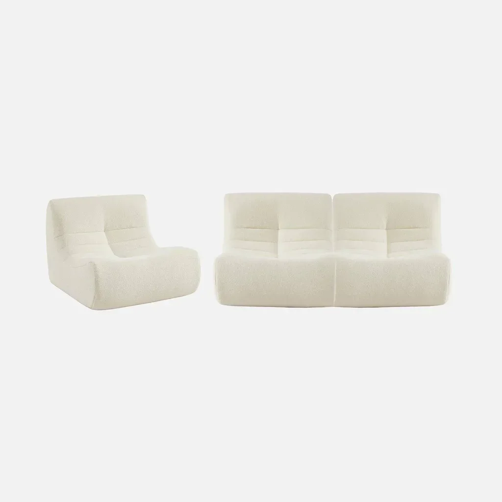 Set de 3 butacas modulares de bouclé texturizado para salón acogedor