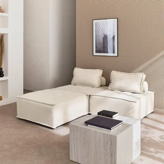 3er-Set modulare Stoffsessel gepolstert beige für Wohnzimmer