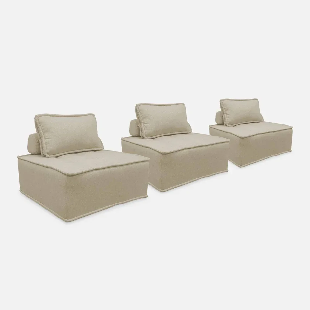 Lotto 3 poltrone modulari in tessuto trapuntato beige Dao