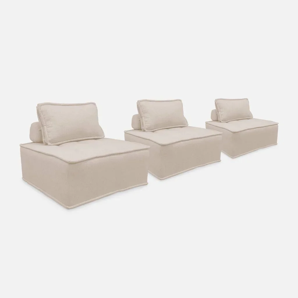 Set di 3 poltrone modulari in tessuto capitonné beige per soggiorno